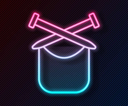 Glowing neon line Knitting icon isolated on black background. Wool emblem with knitted fabric and needle. Label for hand made, knitting or tailor shop. Vectorのイラスト素材