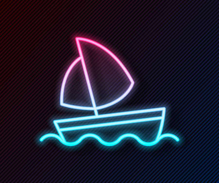 Glowing neon line Yacht sailboat or sailing ship icon isolated on black background. Sail boat marine cruise travel. Vectorのイラスト素材