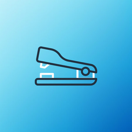 Line Office stapler icon isolated on blue background. Stapler, staple, paper, cardboard, office...