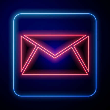 Glowing neon Mail and e-mail icon isolated on black background. Envelope symbol e-mail. Email message sign. Vectorのイラスト素材