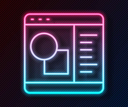 Glowing neon line 3D printer software icon isolated on black background. 3d printing. Vectorのイラスト素材