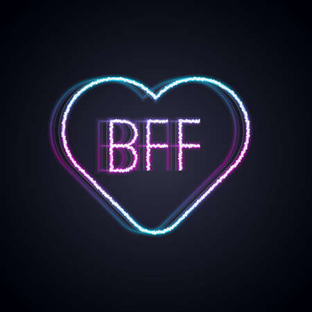 Glowing neon line BFF or best friends forever icon isolated on black background. Vectorのイラスト素材