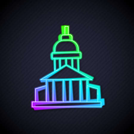 Glowing neon line Museum building icon isolated on black background. Vectorのイラスト素材