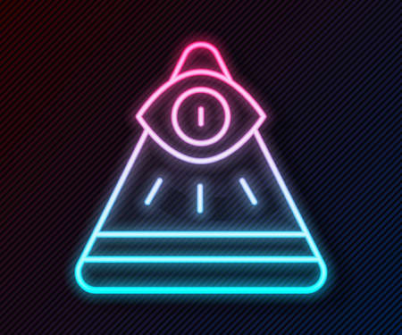 Glowing neon line Masons symbol All-seeing eye of God icon isolated on black background. The eye of Providence in the triangle. Vectorのイラスト素材