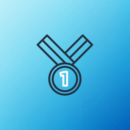 Line Medal golf icon isolated on blue background. Winner achievement sign. Award medal. Colorful outline concept. Vectorのイラスト素材