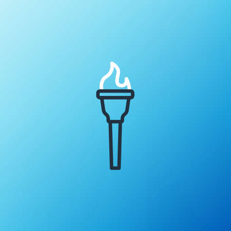 Line Torch flame icon isolated on blue background. Symbol fire hot, flame power, flaming and heat. Colorful outline concept. Vectorのイラスト素材