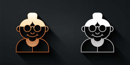 Gold and silver Grandmother icon isolated on black background. Long shadow style. Vectorのイラスト素材