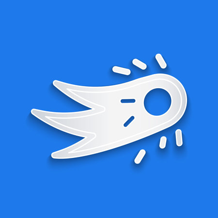Paper cut Fireball icon isolated on blue background. Paper art style. Vector