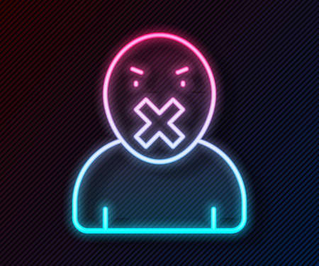 Glowing neon line Censor and freedom of speech concept icon isolated on black background. Media prisoner and human rights concept. Tied mouth. Vectorのイラスト素材