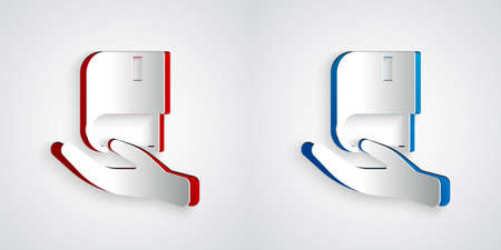 Paper cut Book donation icon isolated on grey background. Paper art style. Vectorのイラスト素材