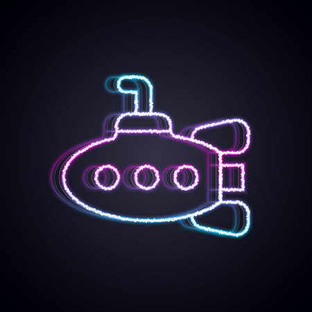 Glowing neon line Submarine toy icon isolated on black background. Vectorのイラスト素材