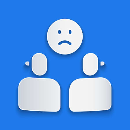 Paper cut Complicated relationship icon isolated on blue background. Bad communication. Colleague complicated relationship. Paper art style. Vectorのイラスト素材
