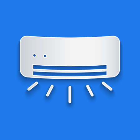 Paper cut Air conditioner icon isolated on blue background. Split system air conditioning. Cool and cold climate control system. Paper art style. Vectorのイラスト素材