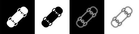 Set Skateboard icon isolated on black and white background. Extreme sport. Sport equipment. Vectorのイラスト素材