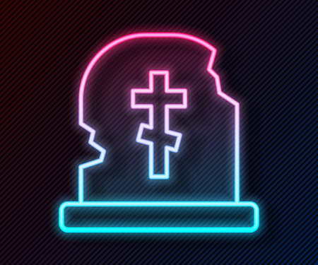Glowing neon line Grave with tombstone icon isolated on black background. Vectorのイラスト素材