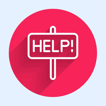 White line Help icon isolated with long shadow. Red circle button. Vectorのイラスト素材