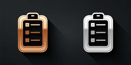 Gold and silver To do list or planning icon isolated on black background. Long shadow style. Vectorのイラスト素材