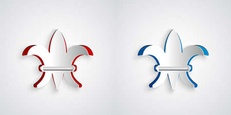 Paper cut Fleur De Lys icon isolated on grey background. Paper art style. Vectorのイラスト素材