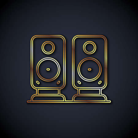 Gold line Stereo speaker icon isolated on black background. Sound system speakers. Music icon. Musical column speaker bass equipment. Vectorのイラスト素材
