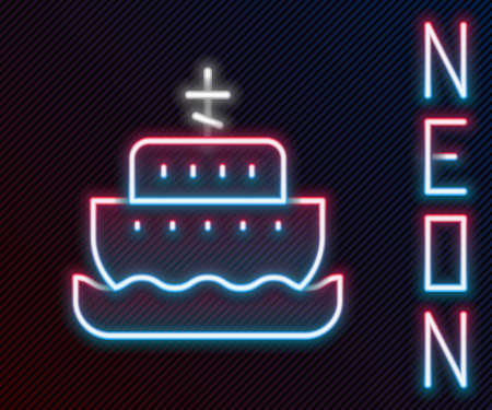 Glowing neon line Ark of noah icon isolated on black background. Wood big high cargo. Colorful outline concept. Vectorのイラスト素材
