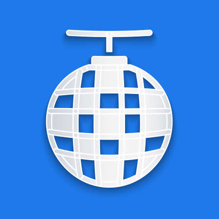 Paper cut Disco ball icon isolated on blue background. Paper art style. Vectorのイラスト素材