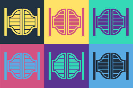 Pop art Old western swinging saloon door icon isolated on color background. Vectorのイラスト素材
