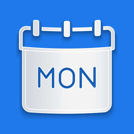 Paper cut Calendar icon isolated on blue background. Event reminder symbol. Paper art style. Vectorのイラスト素材