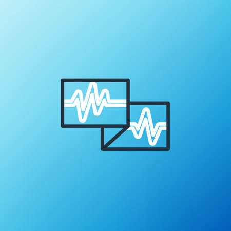 Line Computer monitor with cardiogram icon isolated on blue background. Monitoring icon. ECG monitor with heart beat hand drawn. Colorful outline concept. Vectorのイラスト素材