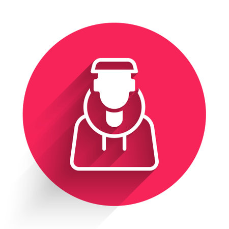 White Monk icon isolated with long shadow. Red circle button. Vectorのイラスト素材