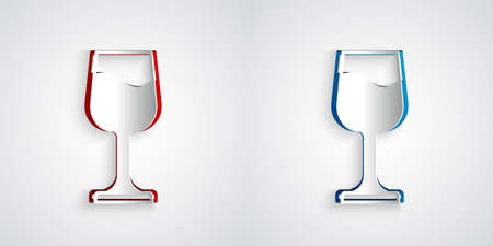Paper cut Wine glass icon isolated on grey background. Wineglass sign. Paper art style. Vectorのイラスト素材