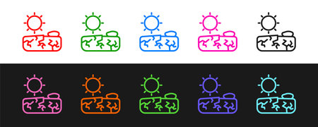 Set line Drought icon isolated on black and white background. Vectorのイラスト素材