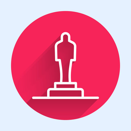 White line 3D printer model icon isolated with long shadow. 3d printing. Red circle button. Vectorのイラスト素材