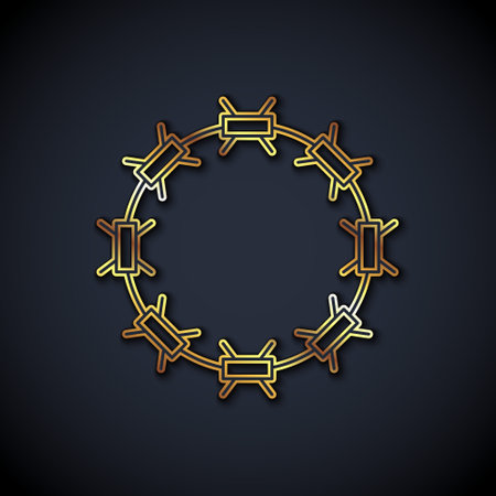 Gold line Crown of thorns of Jesus Christ icon isolated on black background. Religion, bible, christianity concept. Vectorのイラスト素材
