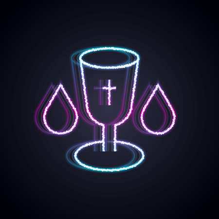 Glowing neon line Christian chalice icon isolated on black background. Christianity icon. Happy Easter. Vectorのイラスト素材