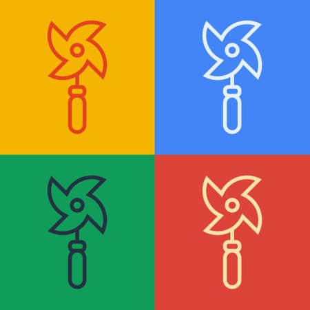 Pop art line Pinwheel toy icon isolated on color background. Windmill toy icon. Vectorのイラスト素材