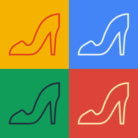 Pop art line Woman shoe with high heel icon isolated on color background.  Vector.のイラスト素材