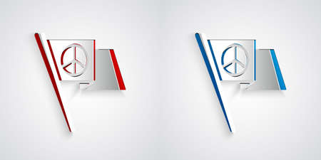 Paper cut Peace icon isolated on grey background. Hippie symbol of peace. Paper art style. Vectorのイラスト素材
