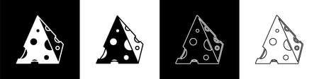 Set Cheese icon isolated on black and white background. Vectorのイラスト素材