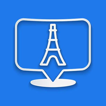 Paper cut Eiffel tower icon isolated on blue background. France Paris landmark symbol. Paper art style. Vectorのイラスト素材