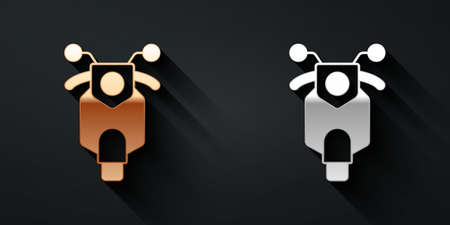 Gold and silver Scooter icon isolated on black background. Long shadow style. Vectorのイラスト素材