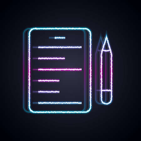 Glowing neon line Scenario icon isolated on black background. Script reading concept for art project, films, theaters. Vectorのイラスト素材