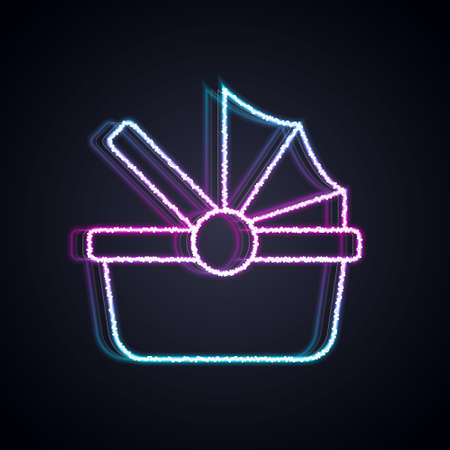 Glowing neon line Baby stroller icon isolated on black background. Baby carriage, buggy, pram, stroller, wheel. Vectorのイラスト素材