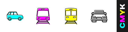 Set Car, Train and railway, and icon. Vectorのイラスト素材