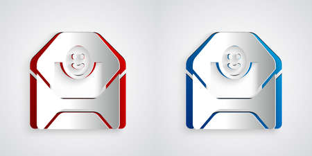 Paper cut Envelope with Valentine heart icon isolated on grey background. Message love. Letter love and romance. Paper art style. Vectorのイラスト素材