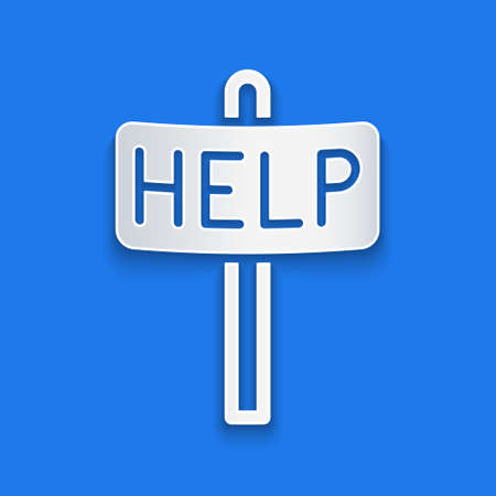 Paper cut Ask for help text icon isolated on blue background. Paper art style. Vectorのイラスト素材
