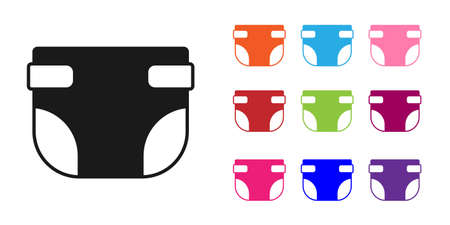 Black Baby absorbent diaper icon isolated on white background. Set icons colorful. Vectorのイラスト素材