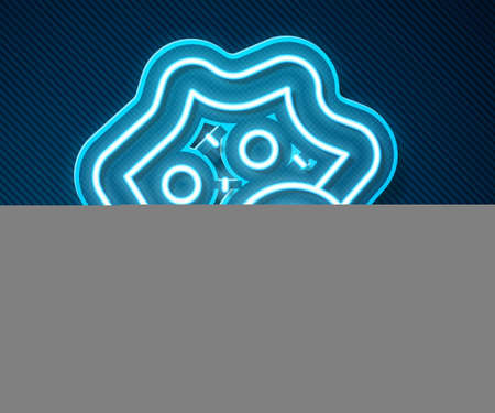 Glowing neon line Microorganisms under magnifier icon isolated on blue background. Bacteria and germs, cell cancer, microbe, virus, fungi. Vectorのイラスト素材