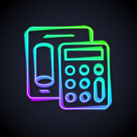 Glowing neon line Calculator icon isolated on black background. Accounting symbol. Business calculations mathematics education and finance. Vectorのイラスト素材