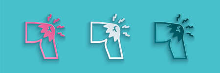 Paper cut Joint pain, knee pain icon isolated on blue background. Orthopedic medical. Disease of the joints and bones, arthritis. Paper art style. Vectorのイラスト素材
