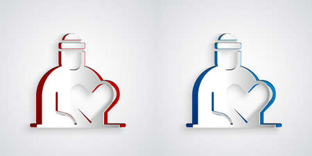 Paper cut Volunteer icon isolated on grey background. Care, love and good heart community support poor, homeless and elder persons. Paper art style. Vectorのイラスト素材